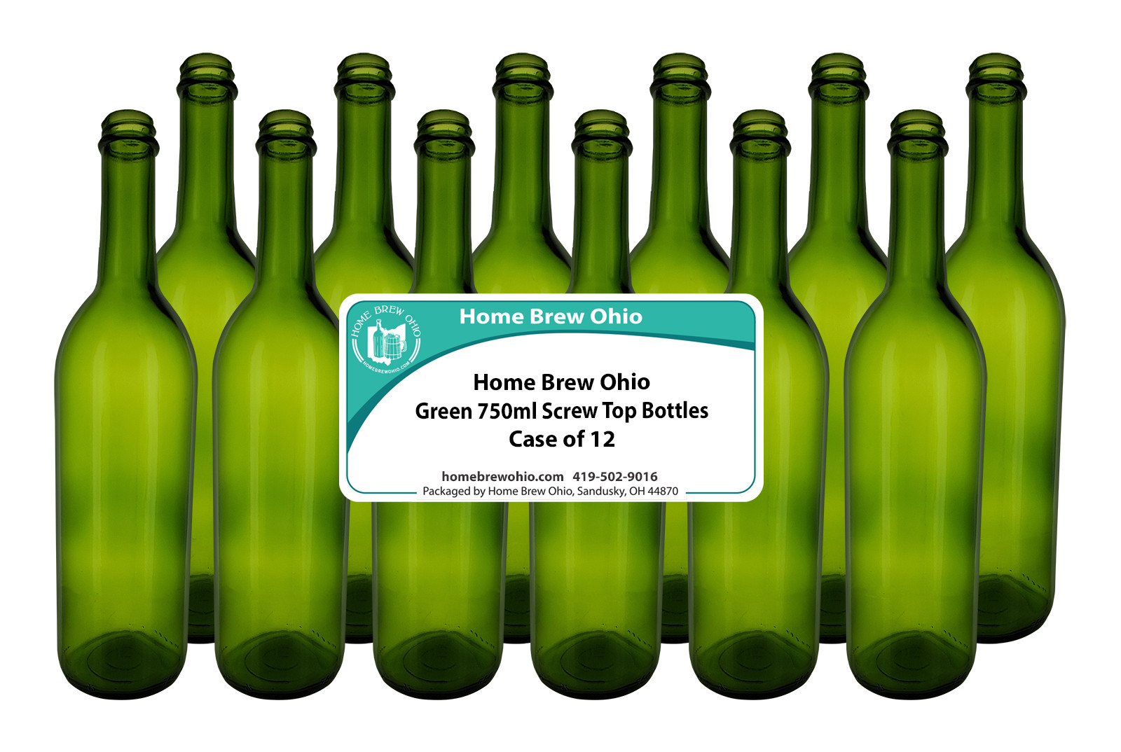 Home Brew Ohio Green 750ml Bordeaux Screw Top Bottles Case of 12 Home